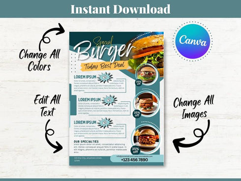 Burger Fast Food Flyer Template, Restaurant Food Flyer, Menu Template, Canva Template, Flyer Template, Price List Template, Food Poster