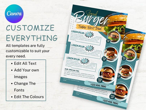 Burger Fast Food Flyer Template, Restaurant Food Flyer, Menu Template, Canva Template, Flyer Template, Price List Template, Food Poster