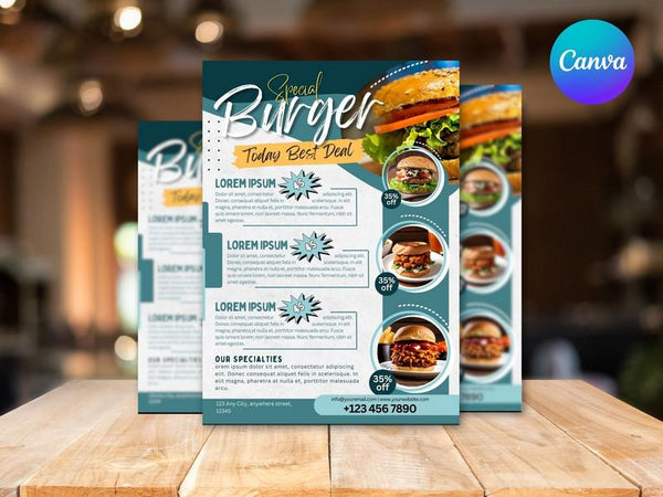 Burger Fast Food Flyer Template, Restaurant Food Flyer, Menu Template, Canva Template, Flyer Template, Price List Template, Food Poster