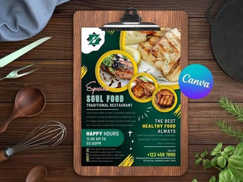 Soul Food Flyer, Food Flyer Template, Soul Food Editable Template, Cookout Flyer, Food Party Flyer, Editable Canva Food Menu Flyer Template
