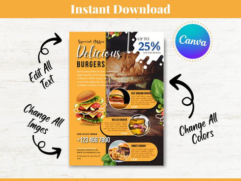 Fast Food Flyer Template, Editable Flyer Template, Restaurant Food Flyer, Restaurant Branding, Food Sale Flyer, Food Flyer, Food Template