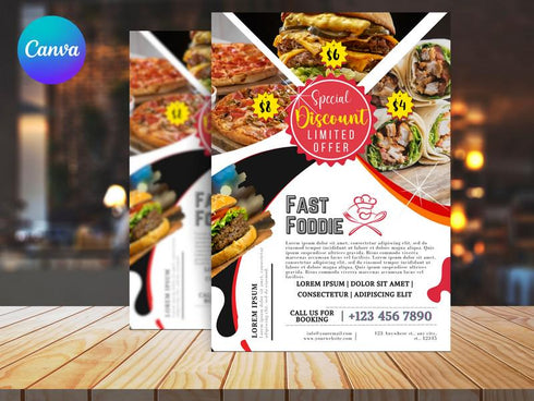Fast Foodie Flyer Template, Food Menu Flyer Template for Canva, Restaurant Menu, Foodie Poster Design Template, Editable Template