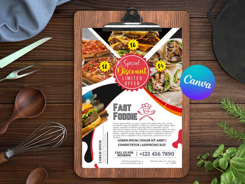 Fast Foodie Flyer Template, Food Menu Flyer Template for Canva, Restaurant Menu, Foodie Poster Design Template, Editable Template