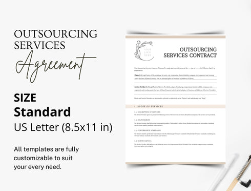 Outsourcing Services Contract Template | Editable Business Agreement PDF | Company & Freelancer Legal Document | Printable Contract