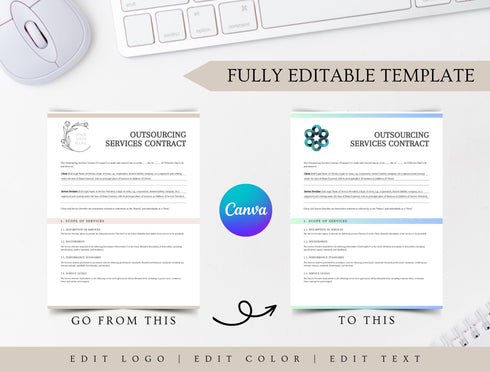 Outsourcing Services Contract Template | Editable Business Agreement PDF | Company & Freelancer Legal Document | Printable Contract