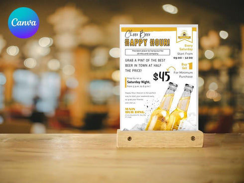 Happy Hour Flyer Template, Bar & Restaurant Drink Specials Promo, Editable Canva Flyer, Digital Download