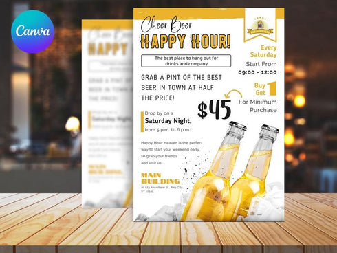 Happy Hour Flyer Template, Bar & Restaurant Drink Specials Promo, Editable Canva Flyer, Digital Download
