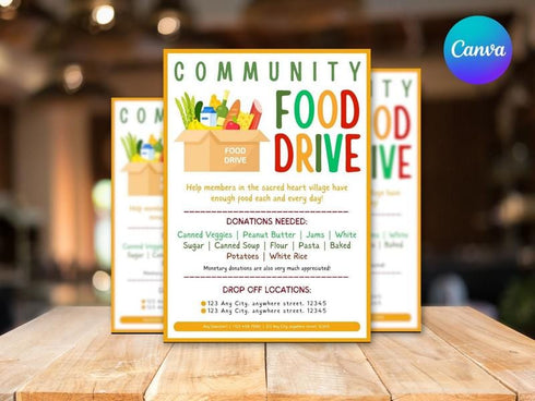Food Drive Flyer Template, Editable Charity Event Flyer, Nonprofit Fundraising Flyer, Community Food Donation Poster, Canva Instant Download