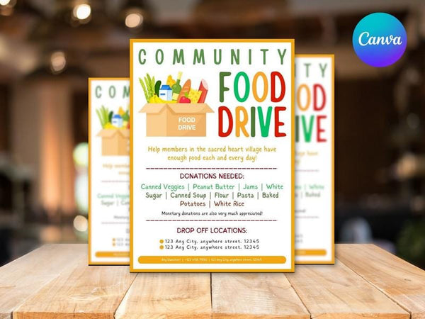 Food Drive Flyer Template, Editable Charity Event Flyer, Nonprofit Fundraising Flyer, Community Food Donation Poster, Canva Instant Download