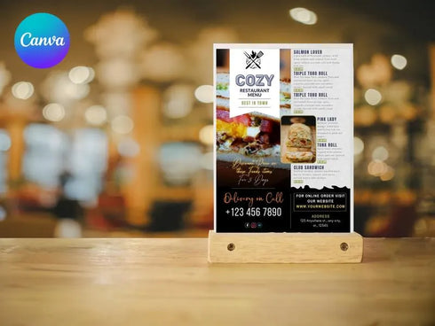 Cozy Restaurant Flyer Template, Editable Cafe Bistro Menu Flyer, Restaurant Food Promotion Poster, Canva Marketing Template Instant Download