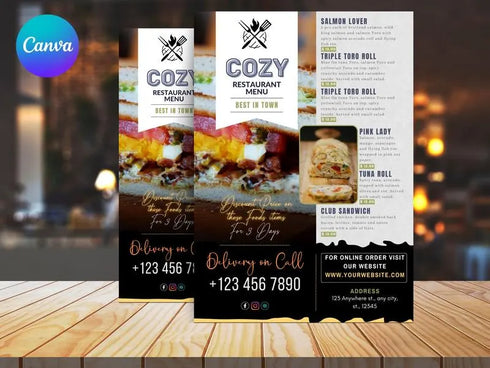 Cozy Restaurant Flyer Template, Editable Cafe Bistro Menu Flyer, Restaurant Food Promotion Poster, Canva Marketing Template Instant Download