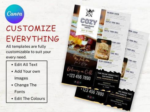Cozy Restaurant Flyer Template, Editable Cafe Bistro Menu Flyer, Restaurant Food Promotion Poster, Canva Marketing Template Instant Download