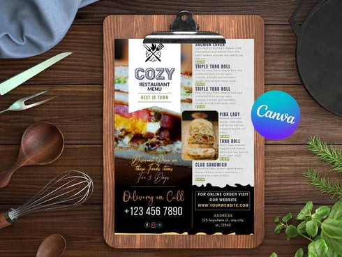 Cozy Restaurant Flyer Template, Editable Cafe & Bistro Menu Flyer, Food Promotion Poster, Canva Restaurant Marketing, Instant Download