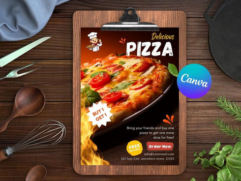 Delicious Pizza Flyer Template, Editable Fast Food Poster, Pizza Menu Promotion Flyer, Canva Restaurant Marketing, Instant Download