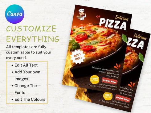 Delicious Pizza Flyer Template, Editable Fast Food Poster, Pizza Menu Promotion Flyer, Canva Restaurant Marketing, Instant Download