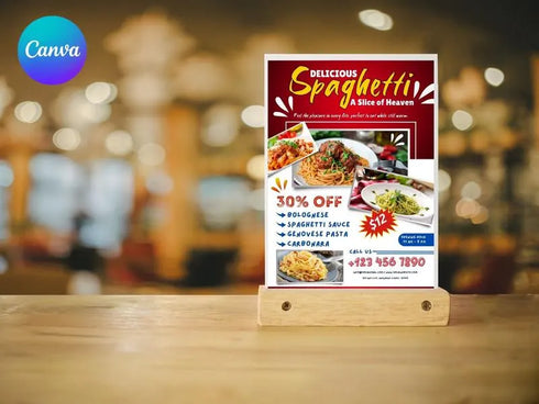 Delicious Spaghetti Flyer Template, Editable Italian Food Poster, Pasta Menu Flyer, Spaghetti Restaurant Promotion, Canva Food Template
