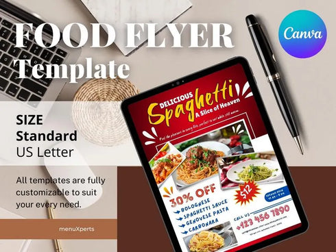 Delicious Spaghetti Flyer Template, Editable Italian Food Poster, Pasta Menu Flyer, Spaghetti Restaurant Promotion, Canva Food Template