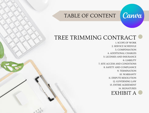 Tree Trimming Contract Template | Landscaping Service Agreement PDF | Editable Tree Service Legal Document | Printable Contractor Contract