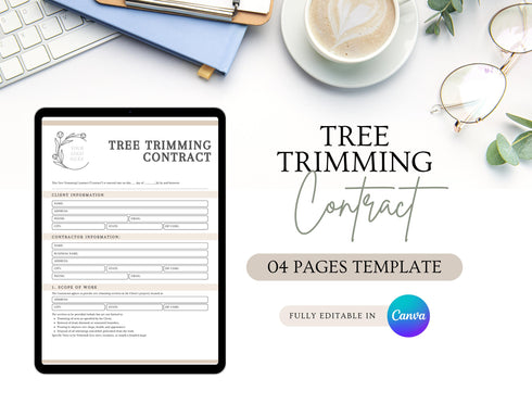 Tree Trimming Contract Template | Landscaping Service Agreement PDF | Editable Tree Service Legal Document | Printable Contractor Contract