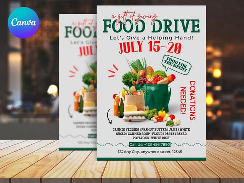 Food Drive Charity Flyer Template, Community Donation Poster, Fundraiser Food Drive Flyer, Editable Canva File