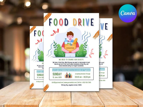 Food Drive Flyer Template, Charity Fundraiser Flyer, Community Donation Poster, Editable Canva Template, Nonprofit Event Flyer