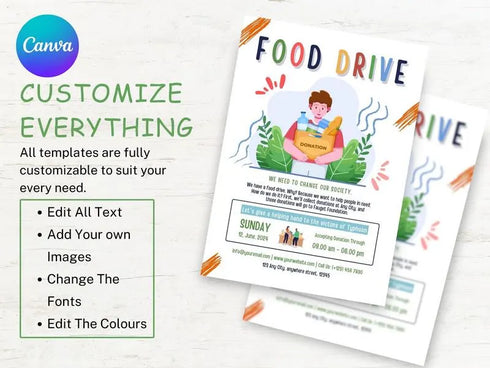 Food Drive Flyer Template, Charity & Fundraiser Promotion, Editable Canva Poster, Instant Download, Community Donation Poster
