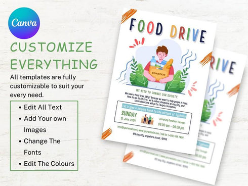 Food Drive Flyer Template, Charity Fundraiser Flyer, Community Donation Poster, Editable Canva Template, Nonprofit Event Flyer
