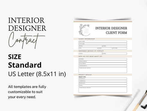 Interior Designer Contract Template | Editable Design Service Agreement PDF | Home Design Client Legal Document | Interior Design Contract