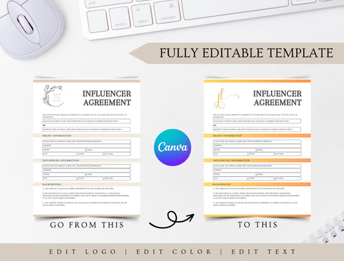 Influencer Agreement Template | Social Media Contract PDF | Brand Collaboration Legal Document | Editable Influencer Contract