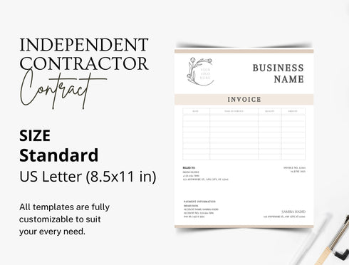 Independent Contractor Agreement Template | Freelance Contract PDF | Editable Service Provider Legal Document | Contractor Agreement