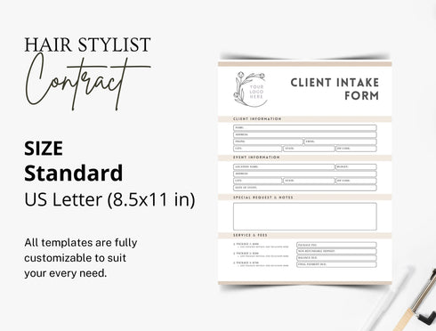 Hairstylist Contract for Pageants Template | Beauty Service Agreement PDF | Editable Stylist Legal Document | Printable Pageant Hair Contract