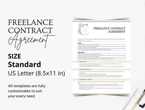Freelance Contract Agreement Template | Independent Contractor Agreement PDF | Editable Service Legal Document | Printable Freelance Contract