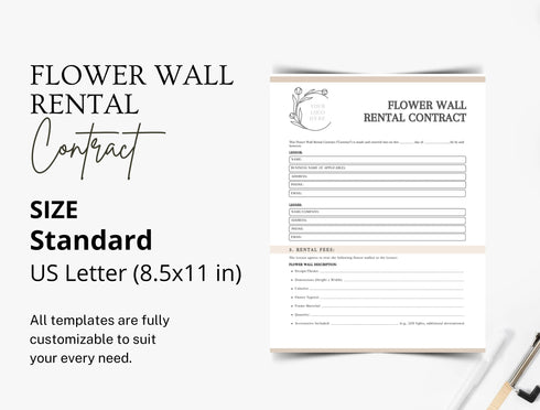 Flower Wall Rental Contract Template | Event Rental Agreement PDF | Editable Decor Legal Document | Printable Flower Wall Contract