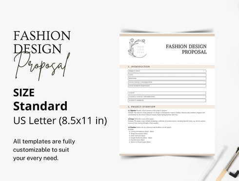 Fashion Design Proposal Template | Creative Business Pitch PDF | Editable Designer Proposal Document | Printable Fashion Proposal