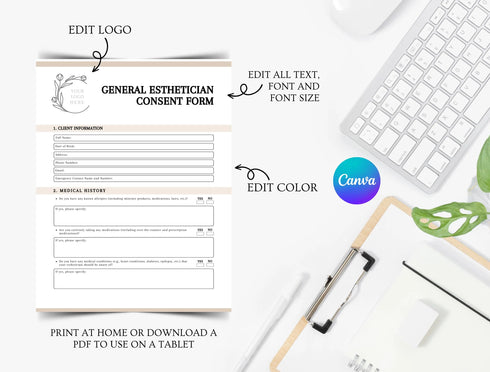 Esthetician Consent Form Template | Spa Client Agreement PDF | Editable Treatment Consent Document | Printable Esthetician Form