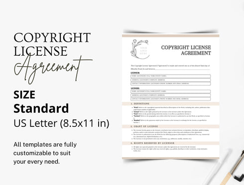 Copyright License Agreement Template | Editable IP Licensing Contract PDF | Printable Legal Document | Intellectual Property Agreement