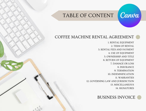 Coffee Machine Rental Agreement Template | Editable Equipment Lease Contract PDF | Printable Legal Rental Document | Coffee Equipment Contract