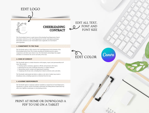 Cheerleading Forms and Contract Template | Editable Team Agreement PDF | Printable Sports Legal Document | Cheer Contract Bundle