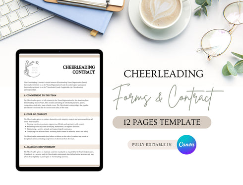 Cheerleading Forms and Contract Template | Editable Team Agreement PDF | Printable Sports Legal Document | Cheer Contract Bundle