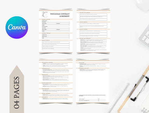 Wholesale Contract Template | Editable Supplier Agreement PDF | Business Sales Legal Document | Printable Wholesale Agreement