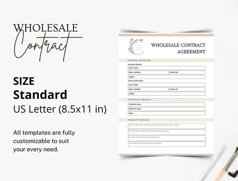 Wholesale Contract Template | Editable Supplier Agreement PDF | Business Sales Legal Document | Printable Wholesale Agreement