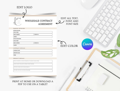 Wholesale Contract Template | Editable Supplier Agreement PDF | Business Sales Legal Document | Printable Wholesale Agreement