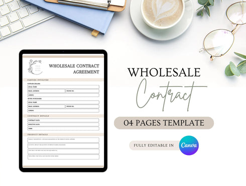 Wholesale Contract Template | Editable Supplier Agreement PDF | Business Sales Legal Document | Printable Wholesale Agreement