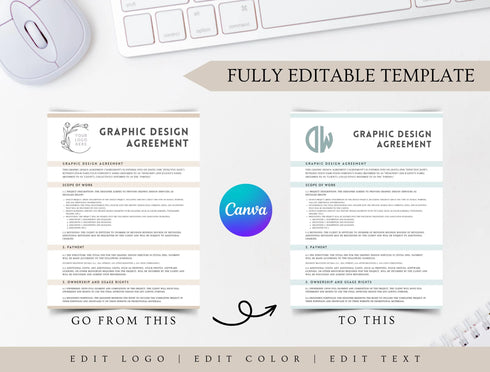 Graphic Design Contract Template | Freelance Designer Agreement PDF | Editable Design Service Legal Document | Printable Contract