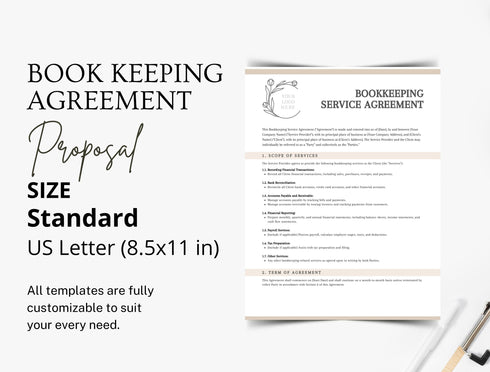 Bookkeeping Service Agreement Template | Accounting Contract PDF | Editable Business Legal Document | Printable Bookkeeping Agreement
