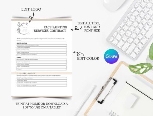 Face Painting Services Contract Template | Party Service Agreement PDF | Editable Legal Document | Printable Face Painting Contract