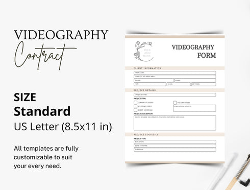 Videography Contract Template | Editable Video Services Agreement PDF | Wedding & Event Videographer Legal Contract Form