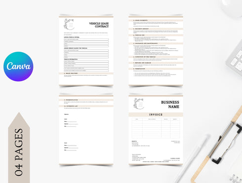 Vehicle Lease Contract Template | Editable Auto Rental Agreement PDF | Car Leasing Legal Contract | Printable Business Form