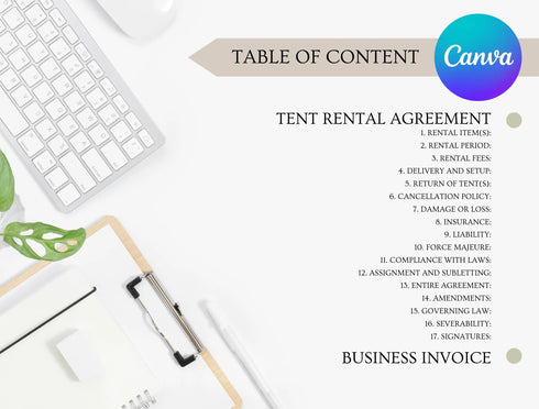 Tent Rental Agreement Template | Editable Event Equipment Rental Contract PDF | Party Vendor Legal Document | Printable Rental Form