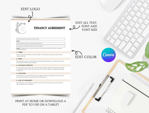 Tenancy Agreement Template | Editable Rental Lease Contract PDF | Landlord Tenant Legal Document | Printable Lease Form